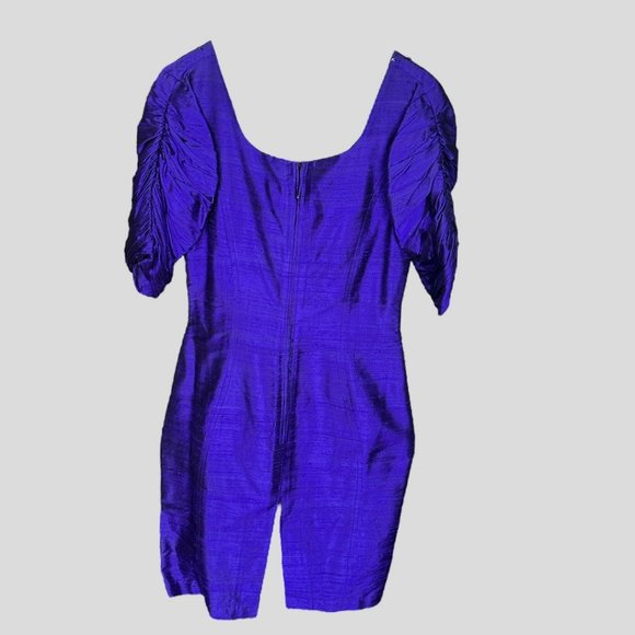 VINTAGE KANAK 100% SILK ROYAL PURPLE RUCHED DRESS (SZ 8) - Picture 11 of 12